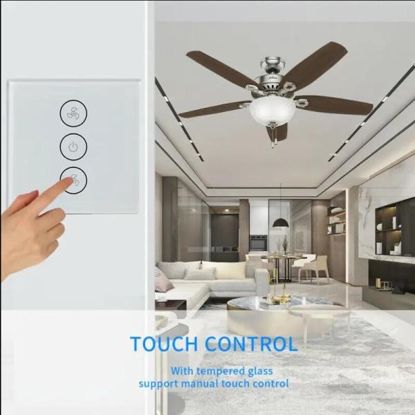 US Standard Wall Fan Remote Switch Tuya Smart Wifi APP Control Tempered Glass Pan