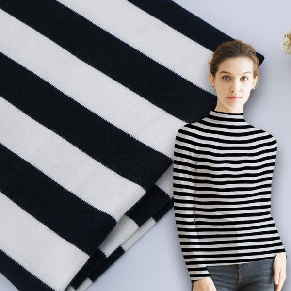 Quality Striped Cotton Interlock Knit Fabric Combed Breathable Stretch Texture for sale