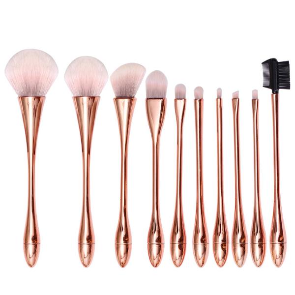Angular Cosmetic Brush Set Red Pink Rose Gold 10 Pcs Nylon filament bristles