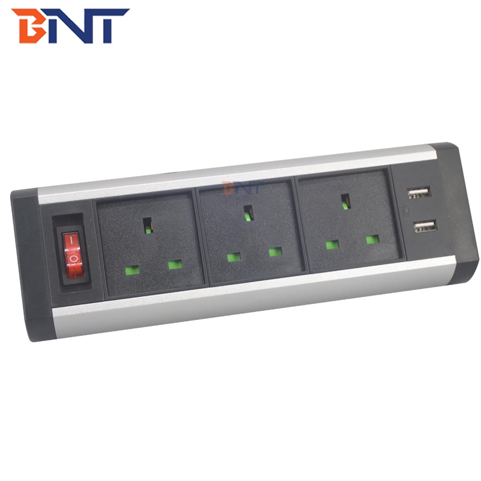 UK 3 ways electrical clamp on office desk power socket with usb port