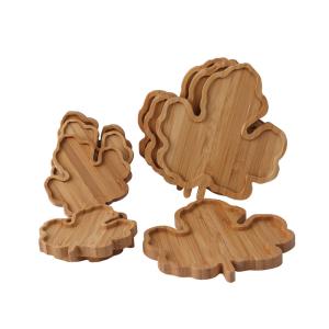 China Leaf Shaped Customized Wooden Serving Tray Fruit Snack Bamboo Coaster on sale