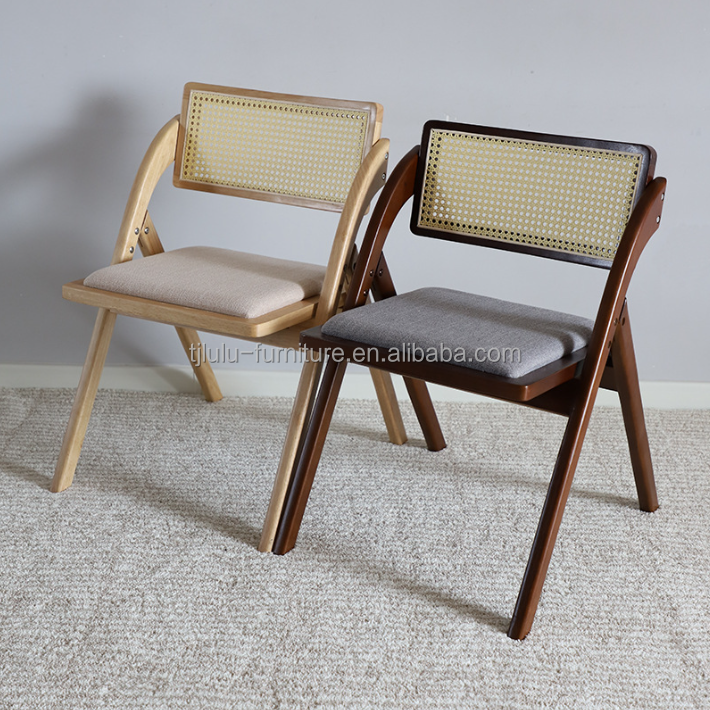 Wooden Rattan Folding Living Room Dining Chairs Modern Design Style for Dining Room Funiture and Solid Wood Construction