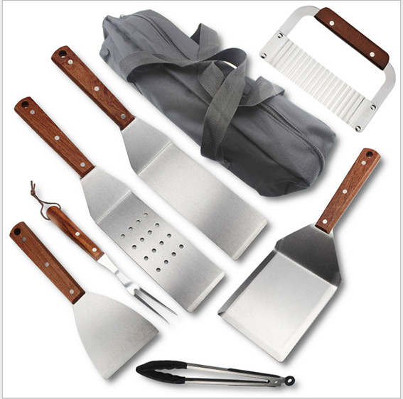 8PCS Teppanyaki Tool Set With Wooden Handle For Picnic Accessories