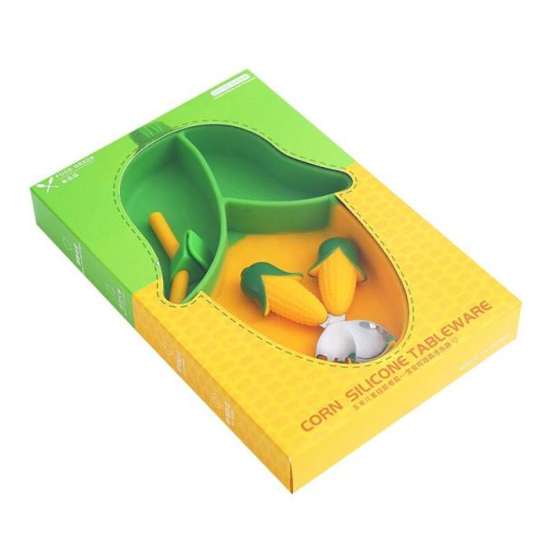 Quality 3pcs Silicone Baby Feeding Plate Set Food Grade Corn Shape Customized Size for sale