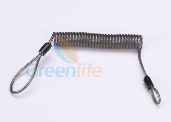 Quality Reminder Wire Coil Tool Lanyard Cable Transparent Black With Loop On Both Ends for sale