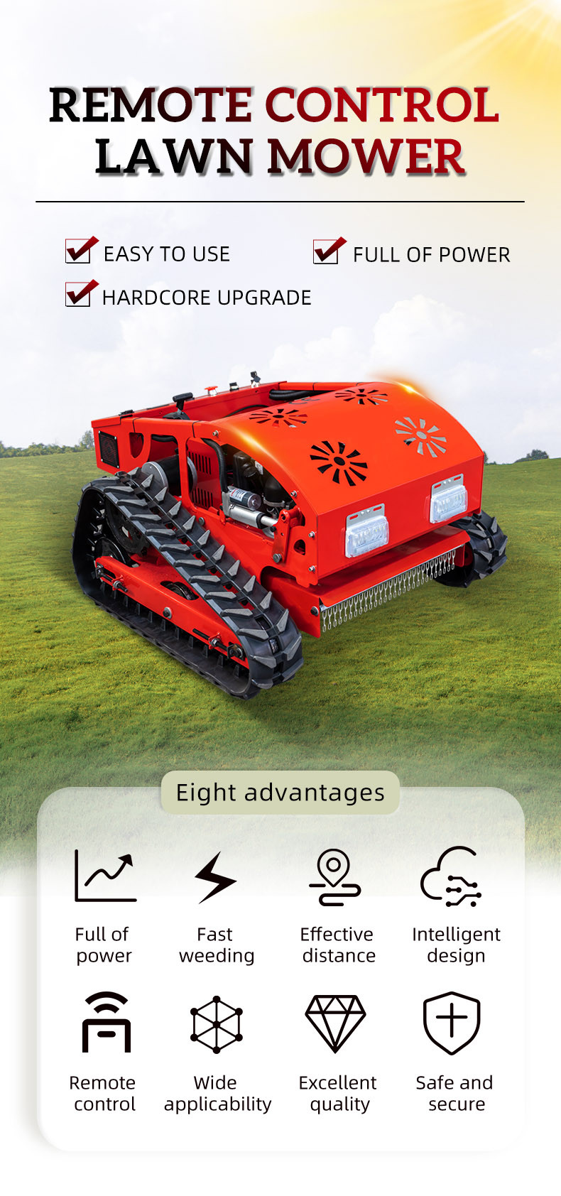 7.5Hp Engine Power Electric Automatic Lawn Mower Crawler Intelligent Design