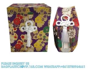 Japanese Funeral Wooden Urn Bone Box And Bag With Flower Pattern Funeral Keepsake Ash Box and Bone Bag