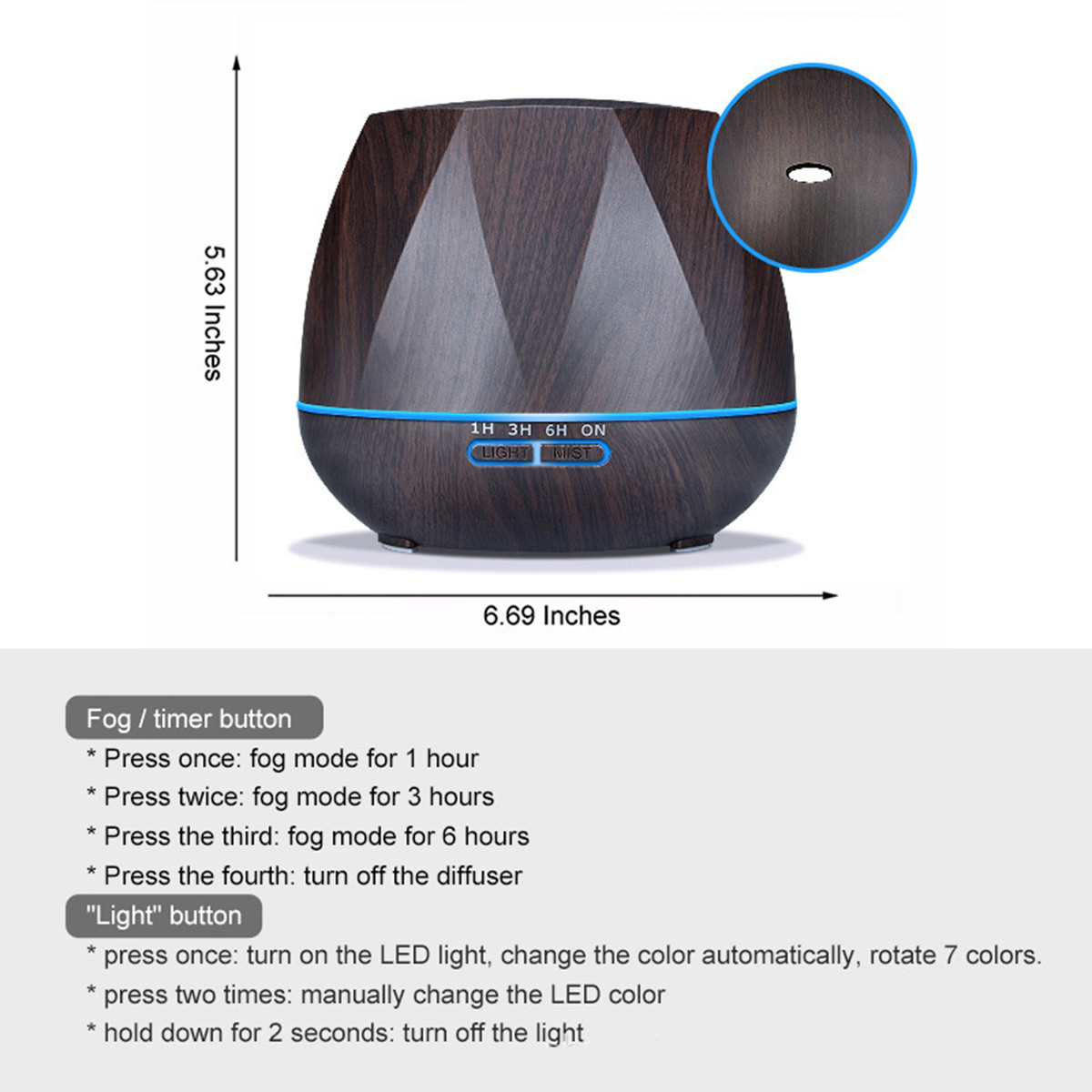 550ml Portable Wood Grain Diffuser With Remote Control