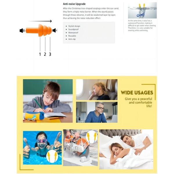 Waterproof Safety Foam Ear Plugs 26.4dB 23.6inch 60cm Reusable Noise Cancelling Ear Plugs