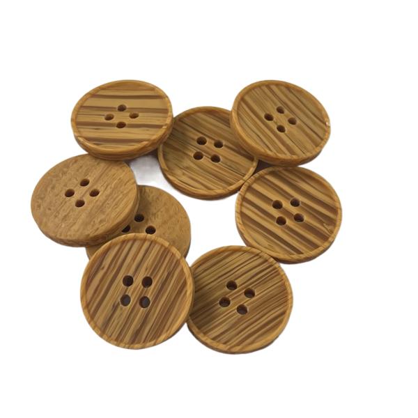 Garment Polyester Imitation Wooden Buttons 38L 4 Holes With Little Rim