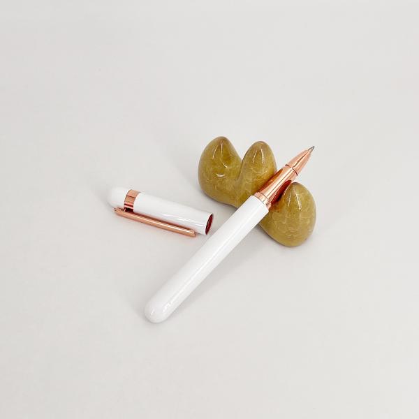 Quality High End Metal Smooth Writing Roller Pen With White Rose Gold Comfortable Holder for sale