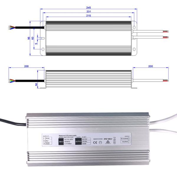 Single Output 12V 20A Constant Voltage LED Driver 250w Aluminum Housing