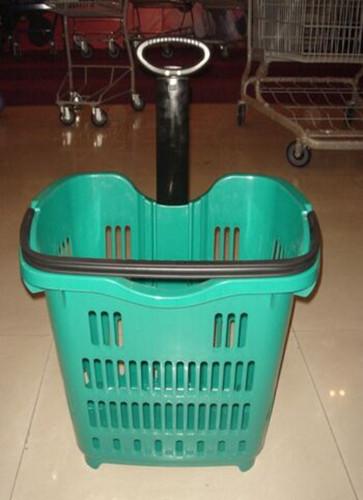 Quality Movable Supermarket Shopping Trolley On Wheels Aluminum Alloy Pull Rod for sale