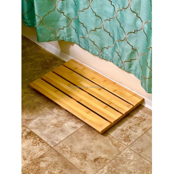 Striped Pattern Bamboo Wood Non Slip Shower Mat 39.88 X 26.17 X 3.05CM for Bathroom