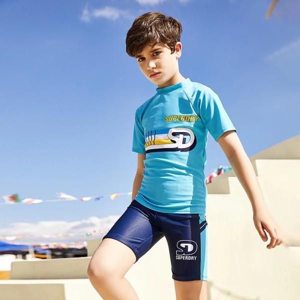 Quality Color Matching Boys Swimwear Sets Printing Cap Short Sleeve Children'S Swimsuit for sale