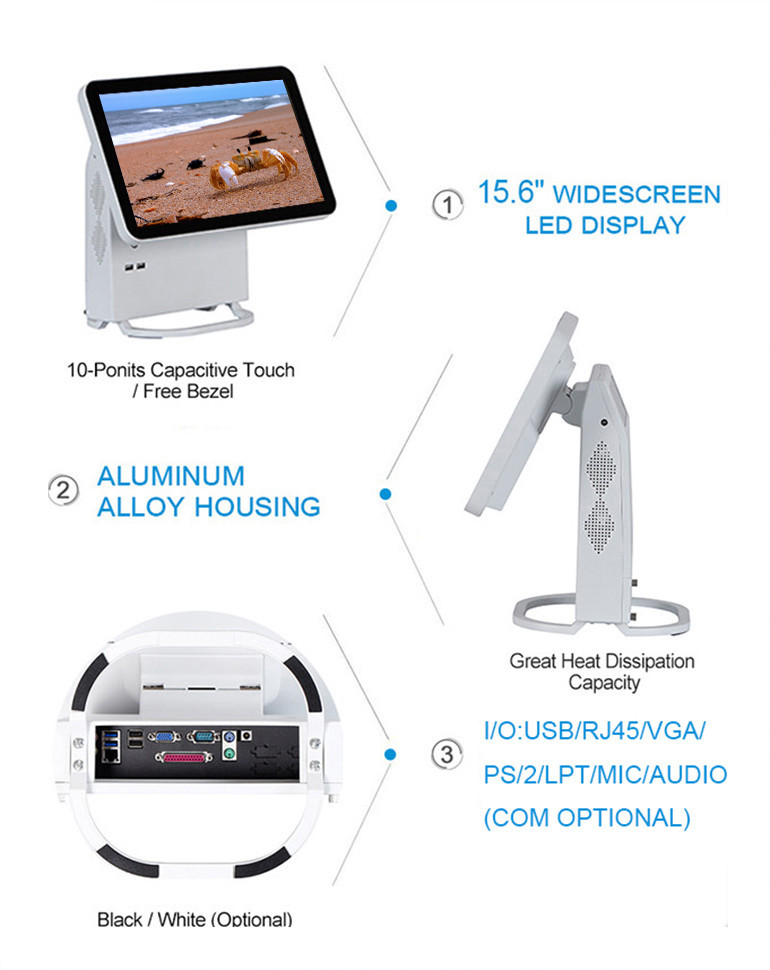 15.6 Inch All In One Touchscreen Pos Terminal , 300CD/M2 Brightless Point Of Sale Cash Register