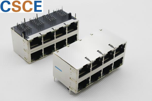 Quality Shielded Magnetic RJ45 Jack 2 * 4 Port 10 / 100 / 1000 Base - Tx DCR 1.2OHM Max for sale