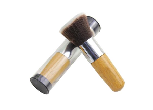 Quality Small Buffer Makeup Brush For Face , Kabuki Bamboo Handle Flat Buffer Brush for sale