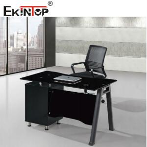 China Commercial Black Glass L Shaped Desk With Drawers Modern Executive Office Furniture on sale