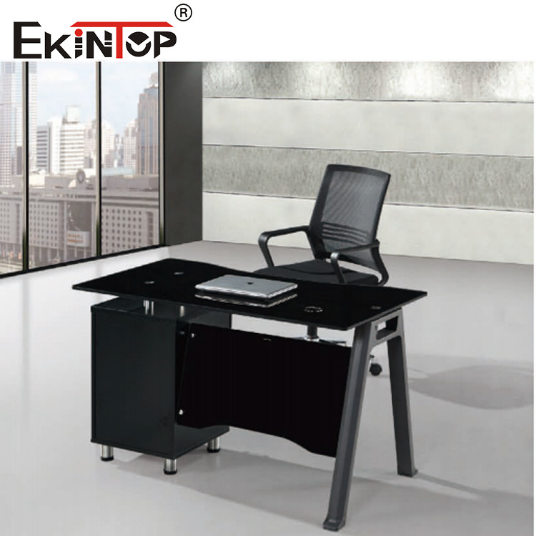 glass desk with drawers
