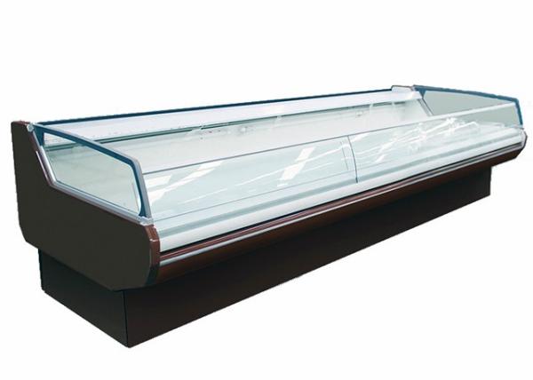 Quality Front Curved Glass Fan Cooling Open Front Display Chiller For Sausages for sale