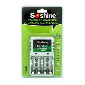 Soshine AAA/AA/9V NI-MH Compact Battery Charger for AAA,AA 1-2pcs 9V Ni-Cd/Ni-MH batteries