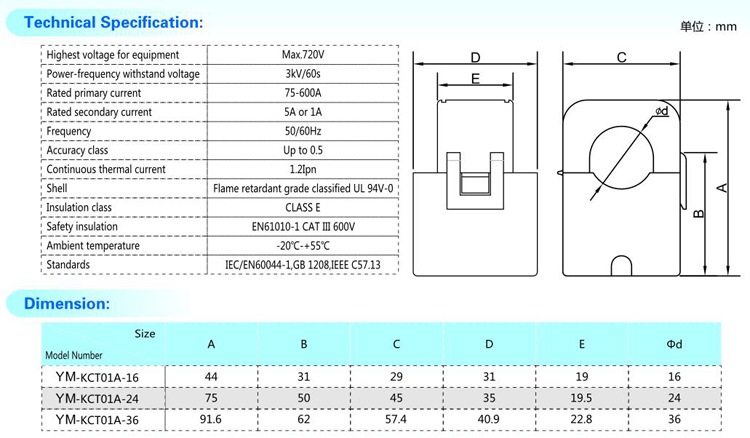 CY-KCT01A series high accuracy zero phase busbar split core ct current transformer