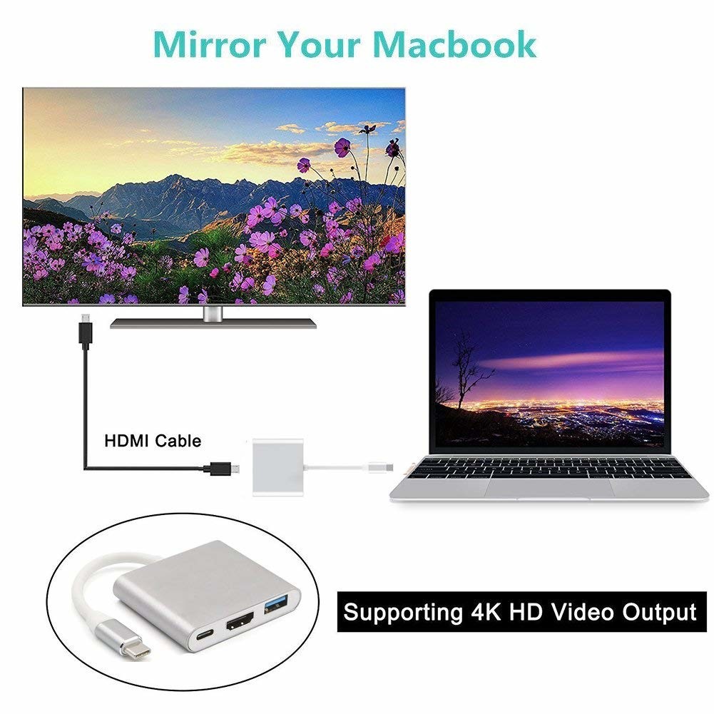 USB C to Adapter, USB 3.1 Type C to 4K Adapter with USB 3.0 and Charging Port for MacBook Chromebook Pixel