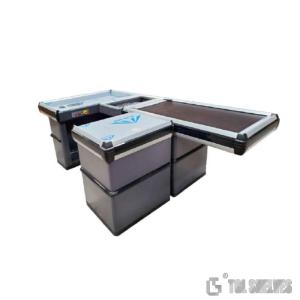 Morden Register Checkout Counter , ODM Supermarket Cashier Desk With Conveyor Belt