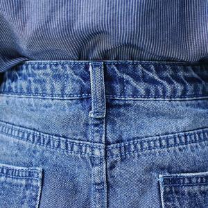 China Washed Ladies Denim Pearls A Line Jean Skirt With Hole , Blue Jean Mini Skirt on sale