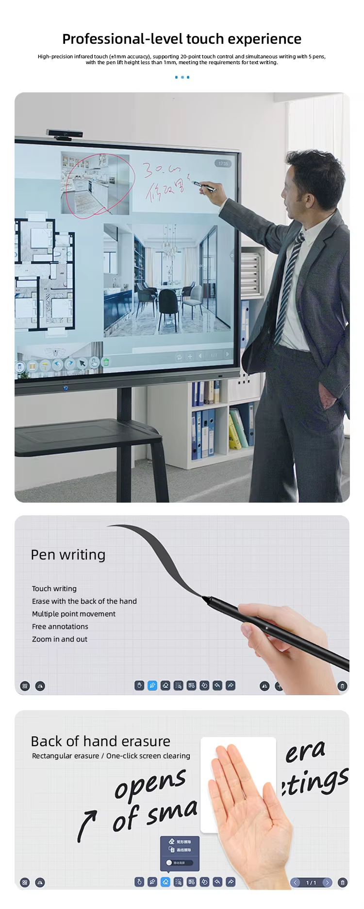 Classroom installation example with students using the whiteboard
