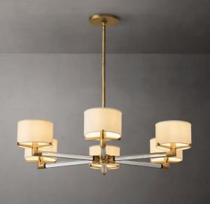 Brass Linen Vintage Farmhouse Chandelier 6 Light For Dining Room