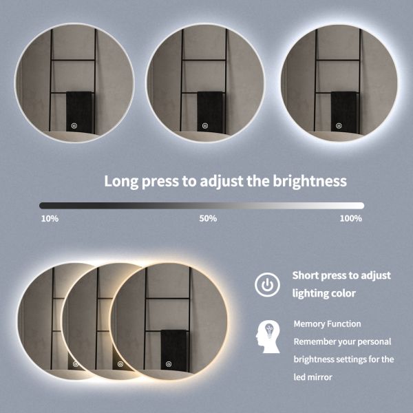 Wall Mounted Circular LED Bathroom Mirror IP44 With Acrylic Frame