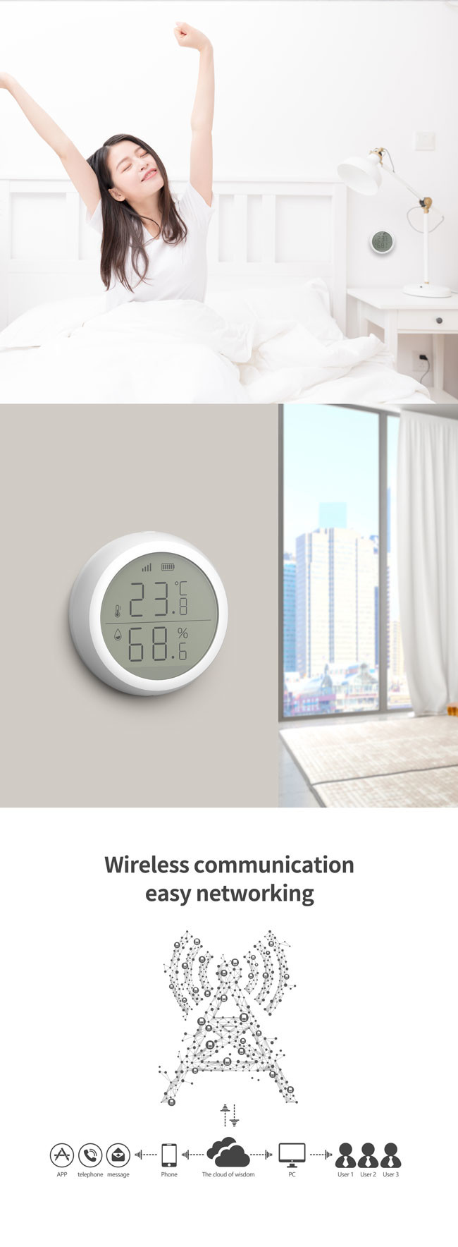 Zigbee 3.0 Tuya Temperature Humidity Sensor 2.5V Low Power Battery 61.2x23mm