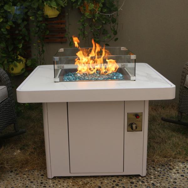 Quality Outdoor Square Stone Propane Fire Pit With 10" Stainless Steel Ring Burner for sale