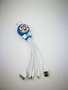 Customized PVC Cartoon 1 to 4 USB Cable for Iphone/Android/Type C Mobile Phone