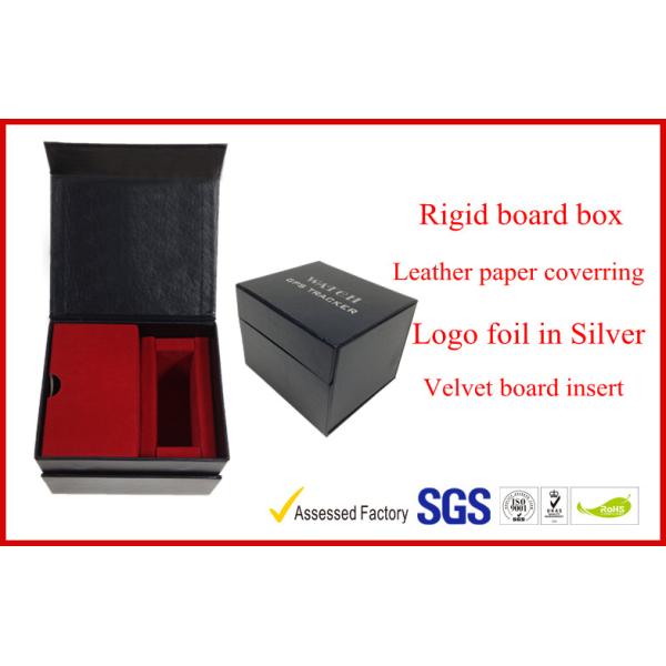 Leather Texture Rigid Board Gift Packaging Boxes , Foil Stamping Watch Packaging Boxes With Soft Velvet