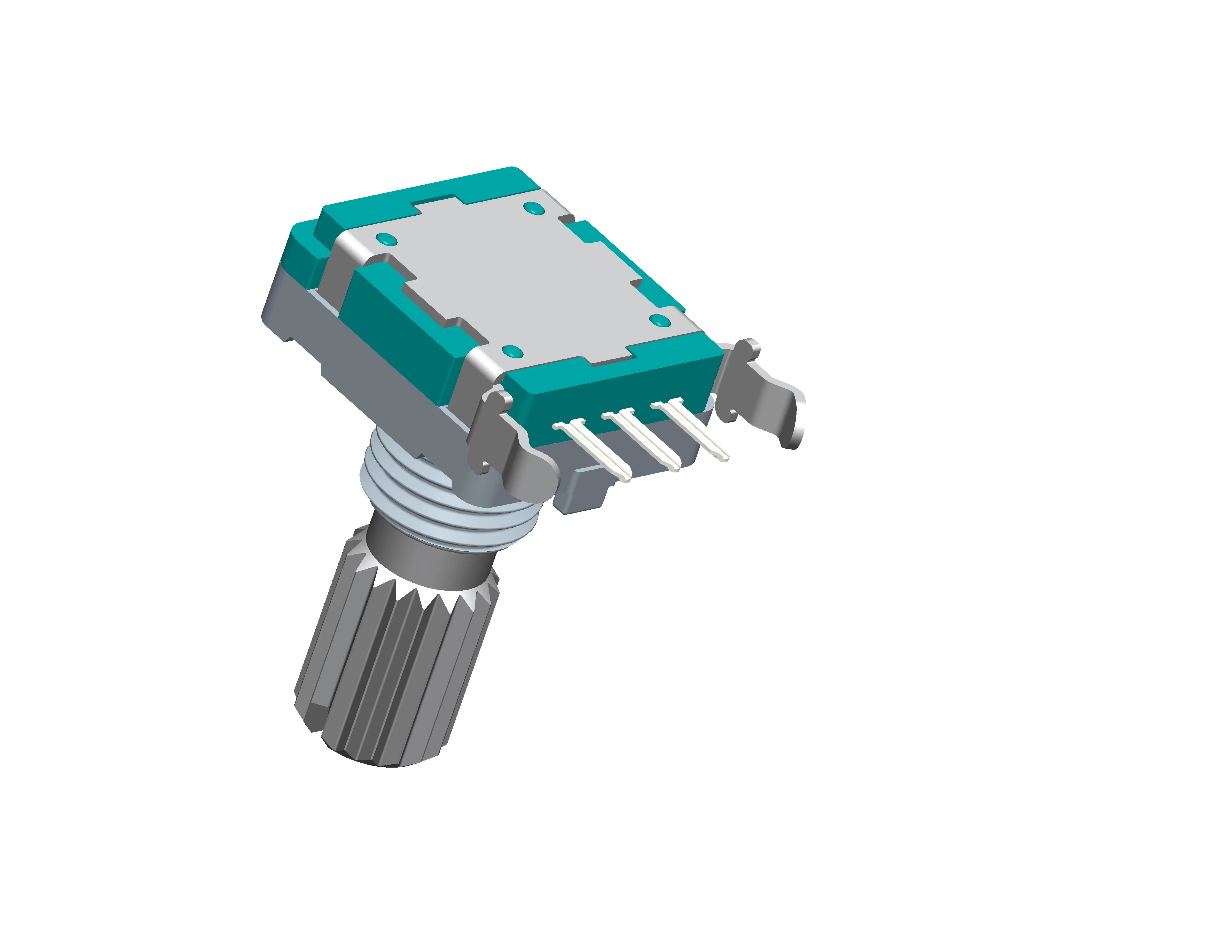 EC11 Incremental Rotary Encoder 15 Pulses , 30 Detent 10mA 5V DC Horizontal Mount Metal Shaft