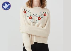 China Flower Embroidery Soft And Warm Womens Knit Pullover Sweter Crew Neck on sale