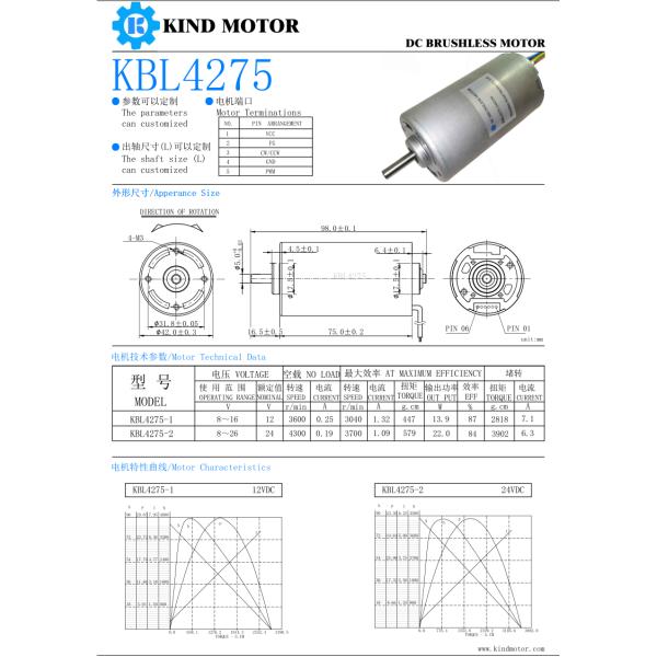 BL4275 Miniature Bldc Motor , 20A 12v Dc Brushless Motor High Torque
