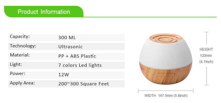 7 Color Led Wooden 300ml Mist Desktop Wood Grain Ultrasonic Diffuser