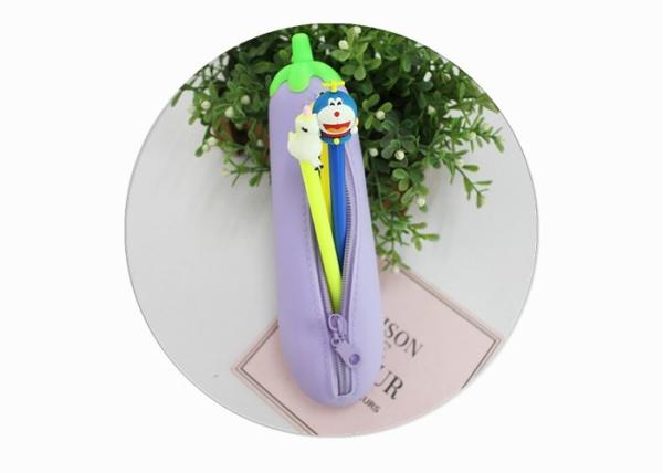 Quality Eggplant Shaped Silicone Pencil Case / Creative Clutch Bag With Plastic Zipper for sale