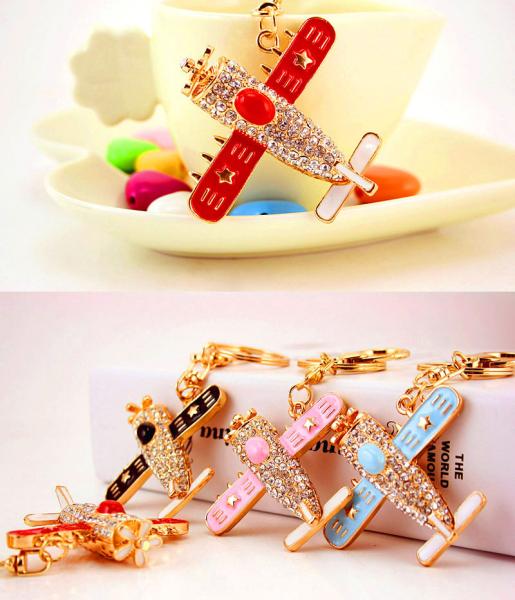 Quality 6inches Custom Airplane Keychain Diamond Alloy Crystal For unisex for sale