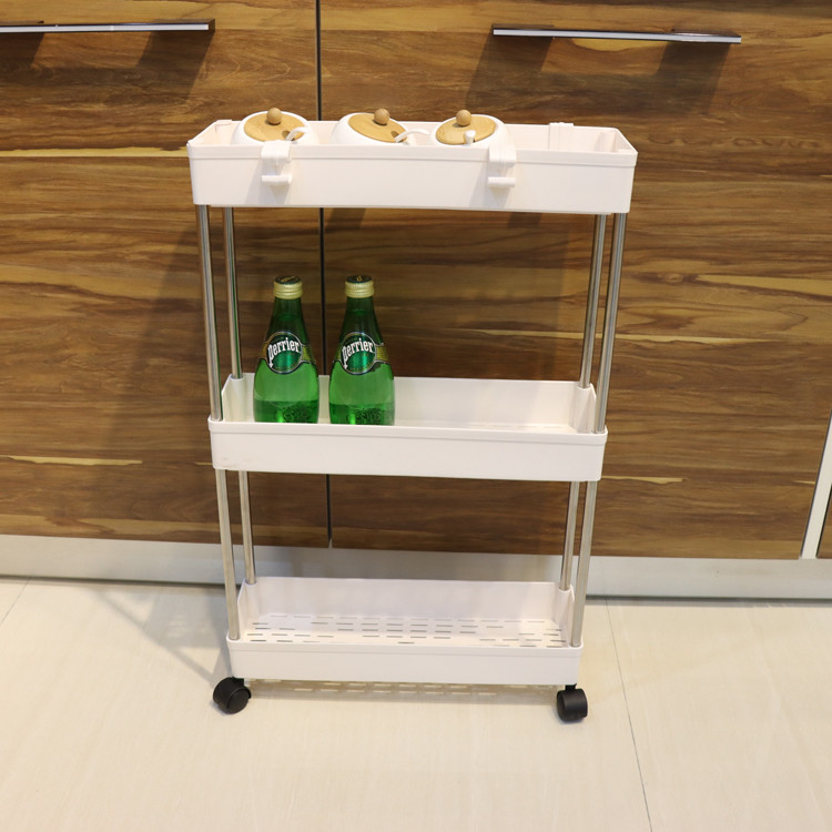 Multiscene Use Mobile Storage Cart , ODM Reusable Slim Kitchen Trolley With 6 Hooks