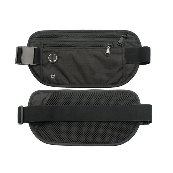 Rfid Blocking Security Travel Waist Bag Black Color With Silkscreen Printed Logo