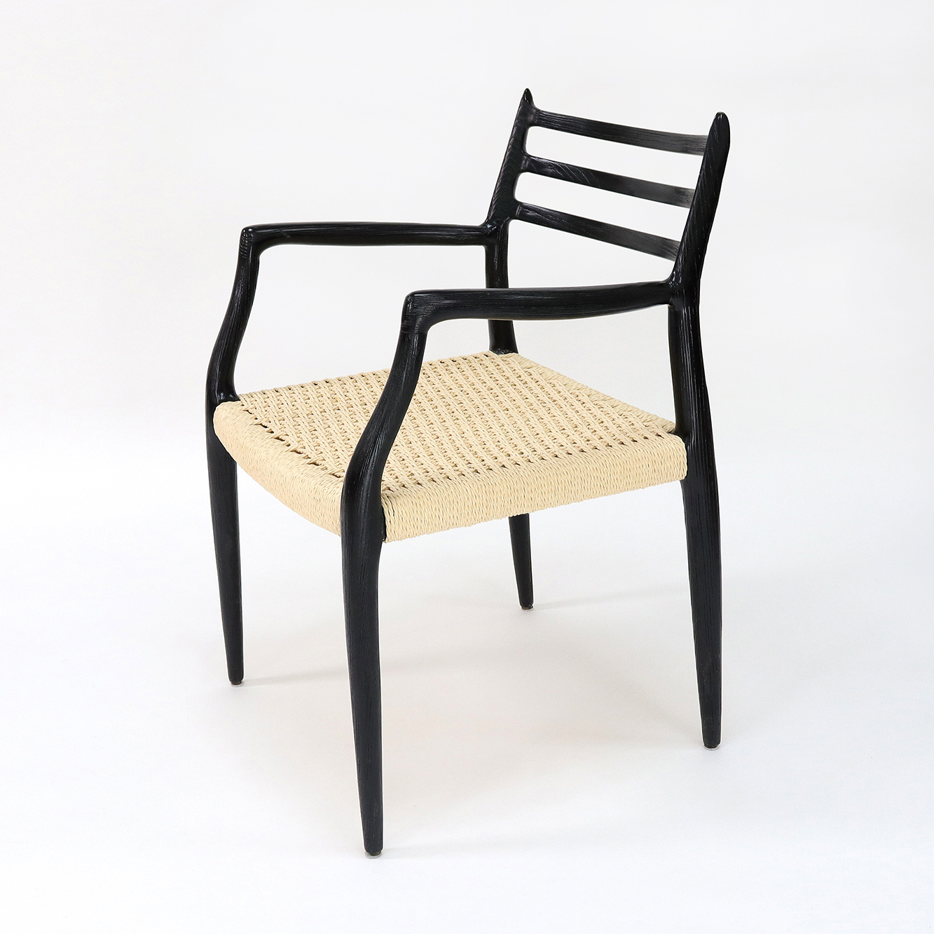 Modern Dining Chair Hand-woven Cord Nitrolacquer Finish Solid Wood with Armrest Modern Design