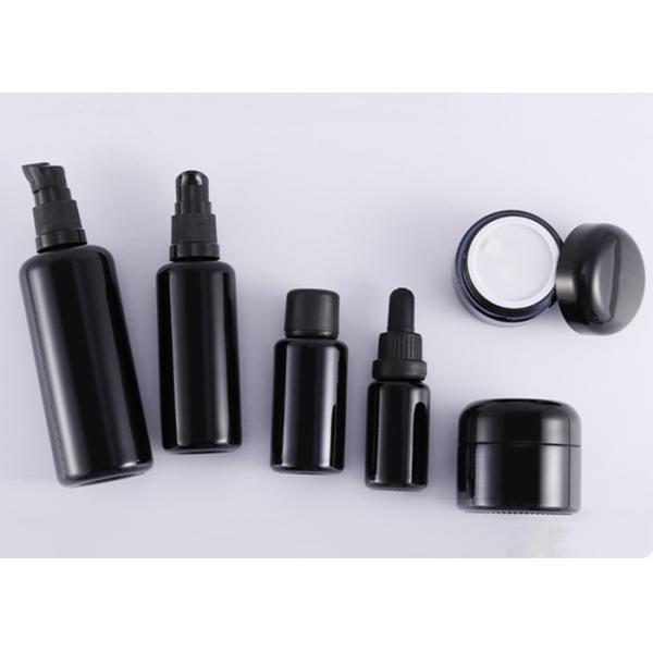 Black Skin Care Packaging Cream Bottle Glass Skincare Packaging Cream Cosmetic Glass Jar and Lotion Bottle Set