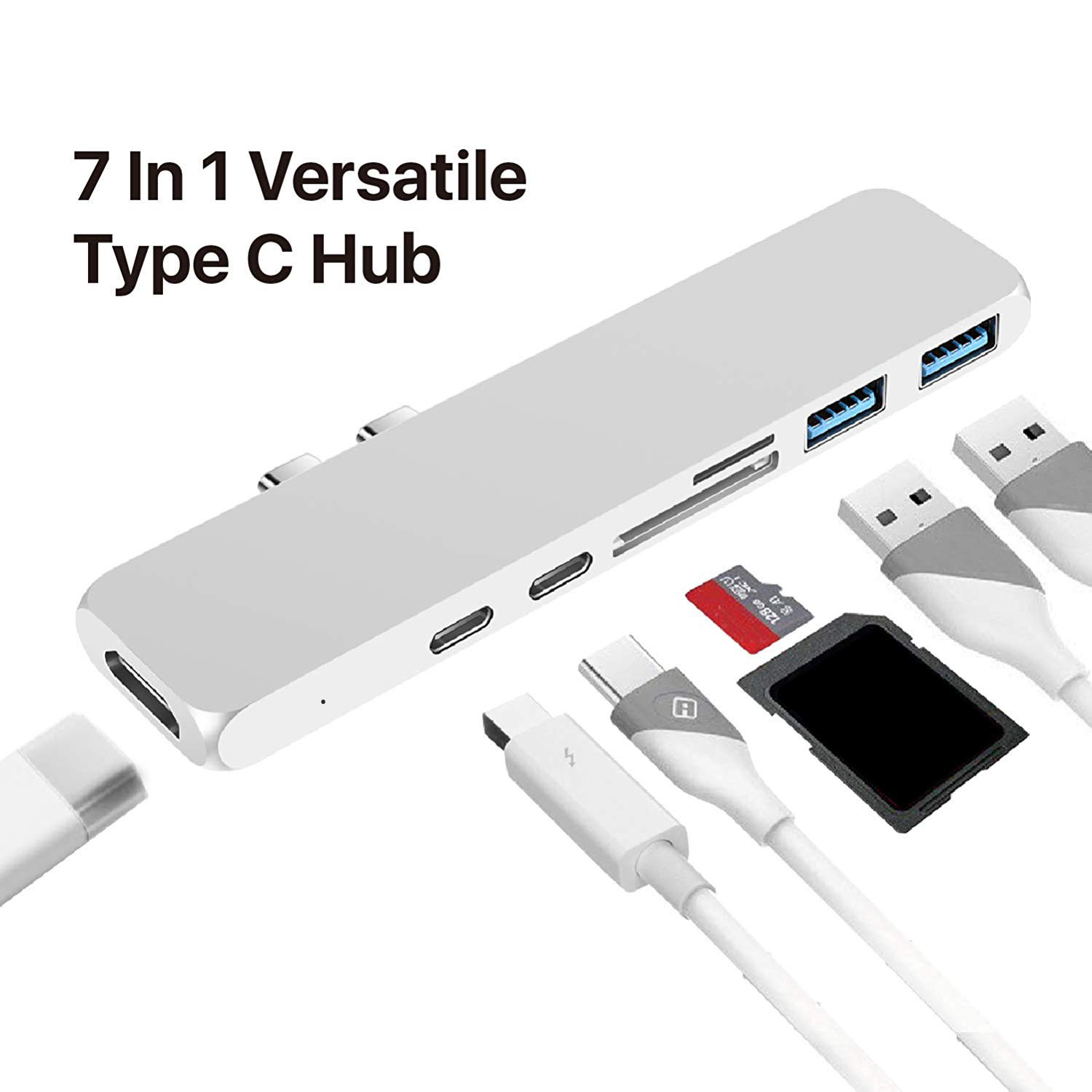 7-in-1 USB C Hub for 2016/2017/2018 MacBook Pro 13” and 15”,USB C Adapter with 40Gbs Thunderbolt 3,4k @30Hz