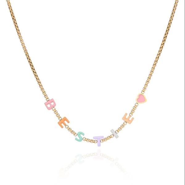 Quality Custom Name Necklace Individual Letters Enamel Personalized Gold Necklace Initials for sale