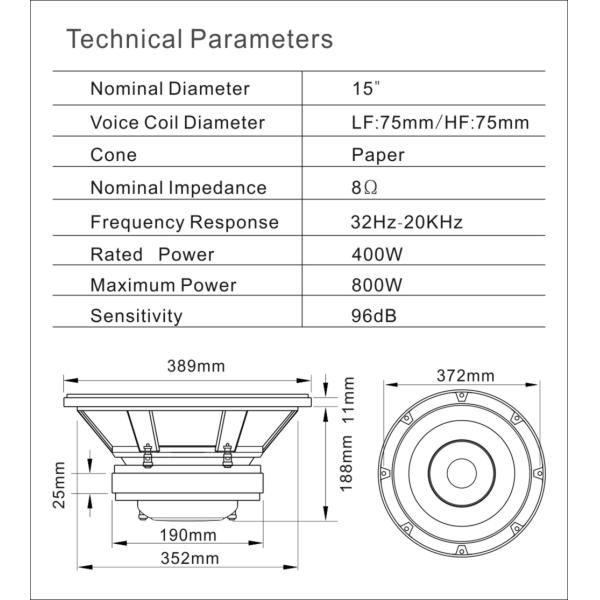 Single Magnet 400W 20kHz 15 Inch Coaxial PA Speaker